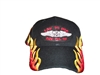 LIVE TO RIDE RIDE US 101 black mid-profile acrylic cap with graduated red-orange-gold flames visor to side of the crown