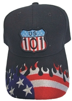 US 101 on US flag on black cap with USA flames