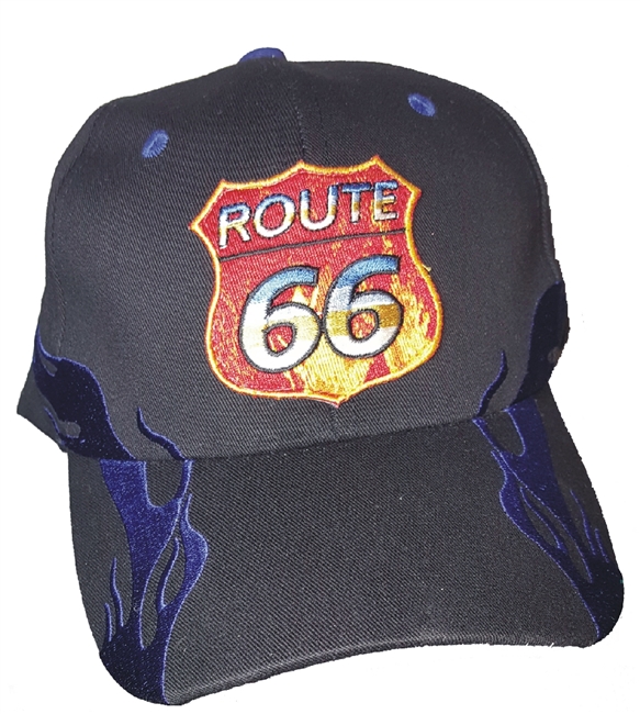Royal Blue side flame cap with ROUTE 66 logo