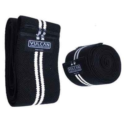 Vulcan Black/White Stripe Knee Wraps - Competition/Professional Grade