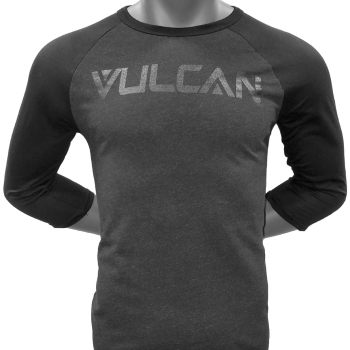 Vulcan Logo Baseball Tee- Black / Heather Black