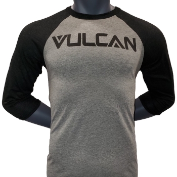 Vulcan Logo Baseball Tee- Grey/Charcoal Black