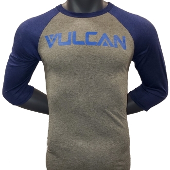 Vulcan Logo Baseball Tee- Grey/Navy