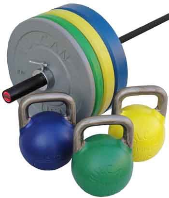 Colored Bumper Plates,Olympic Bar & Kettlebell Set