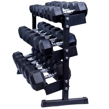 Dumbbell Package 5 lb to 50 lb Hex with Three Tier Dumbbell Rack