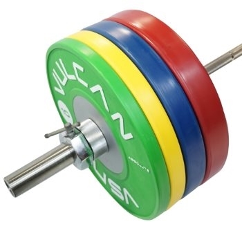 Vulcan 160 kg Competition Bumper Plate Set and Barbell