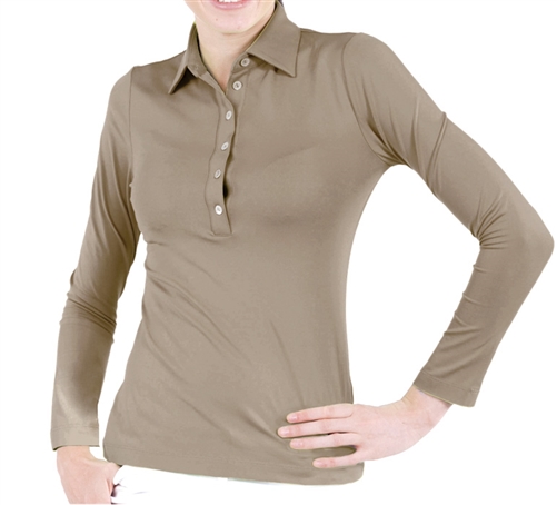 WALTER GENUIN ESSENTIALS - Long Sleeve Polo - taupe