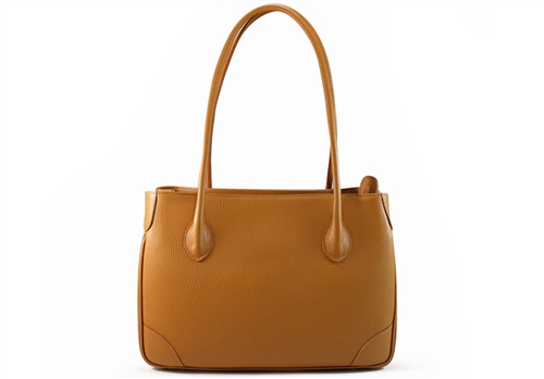 MAXIMA LEATHER HAND  BAG - brandy - long handle