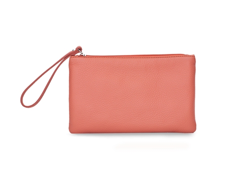MAXIMA LEATHER WRISTLET POUCH - coral