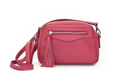 MAXIMA LEATHER SHOULDER BAG - fuchsia