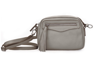 MAXIMA LEATHER SHOULDER BAG - grey