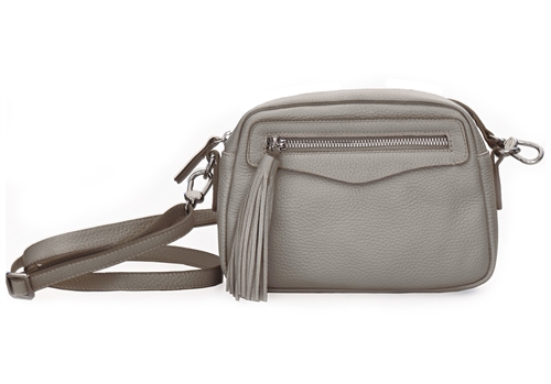 MAXIMA LEATHER SHOULDER BAG - grey