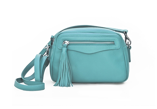 MAXIMA LEATHER SHOULDER BAG - aqua