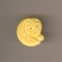 Bone Bead - Fat Flat Cat Hand Carved Bone