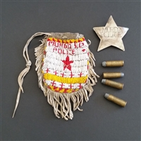Photo of Native American Lawman's Bullet Pouch, Bullets and Badge
Late 19th Century, Murdo, South Dakota