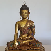 Photo of Tibetan Buddha, Gold Wash over Bronze, Early 20th Century