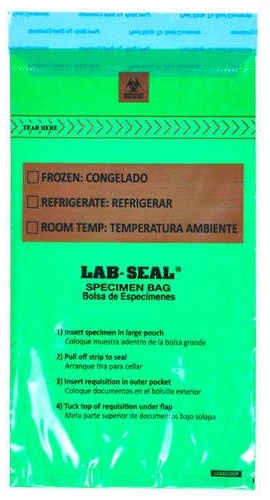 Specimen Bags Lab SealÃ‚Â®Tamper-Evidentwith Removable Biohazard Symbol - Green Tint| Prism Pak