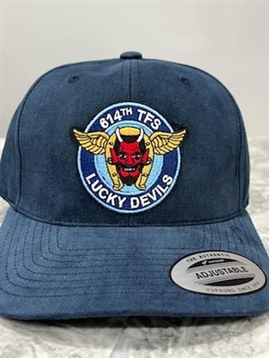 614th TFS Lucky Devils Squadron Hat, USAF Licensed Product, 2 Place Embroidery