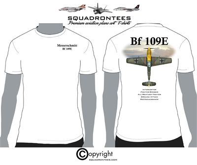 Bf 109E / ME 109 Messerschmitt - Premium Plane Art Squadron T-Shirt