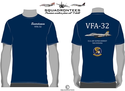 VFA-32 Swordsmen F/A-18F Squadron T-Shirt D-1, USN Licensed Product