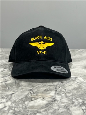 VF-41 Black Aces Naval Aviator Wings, Embroidered Hat - USN Licensed Product