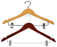 17 in. Flat Wooden Hangers - Chrome Metal Bar