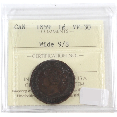 1859 Wide 9/8 Canada 1-cent ICCS Certified VF-30