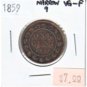 1859 Narrow 9 Canada 1-cent VG-F (VG-10)