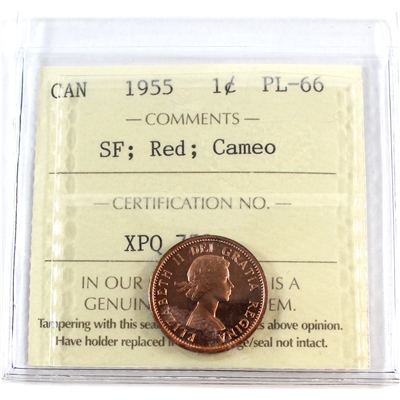 1955 SF Canada 1-cent ICCS Certified PL-66 Red Cameo