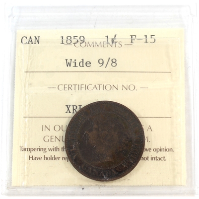 1859 Wide 9/8 Canada 1-cent ICCS Certified F-15