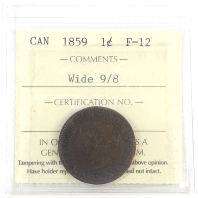 1859 Wide 9/8 Canada 1-cent ICCS Certified F-12