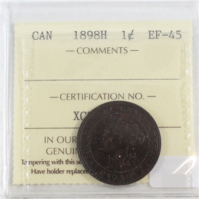 1898H Canada 1-cent ICCS Certified EF-45