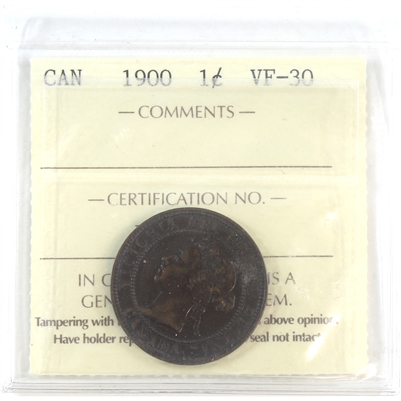 1900 Canada 1-cent ICCS Certified VF-30