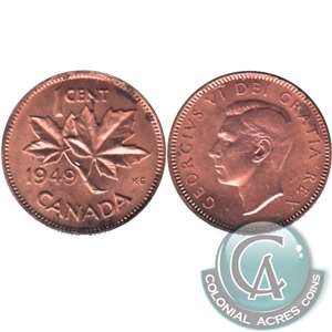 1949 A Between Denticles Canada 1-cent Almost Uncirculated (AU-50)