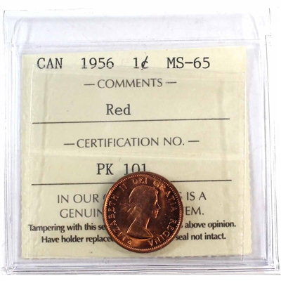 1956 Canada 1-cent ICCS Certified MS-65 Red