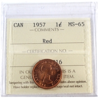 1957 Canada 1-cent ICCS Certified MS-65 Red