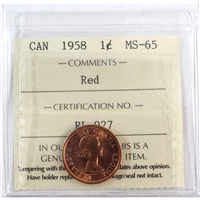 1958 Canada 1-cent ICCS Certified MS-65 Red