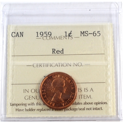 1959 Canada 1-cent ICCS Certified MS-65 Red