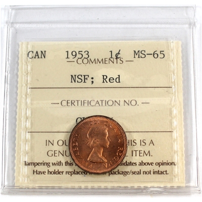 1953 NSF Canada 1-cent ICCS Certified MS-65 Red