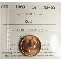 1960 Canada 1-cent ICCS Certified MS-65 Red