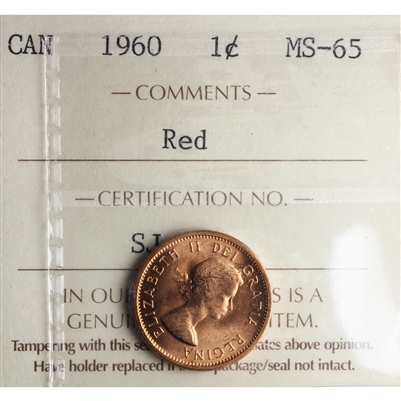 1960 Canada 1-cent ICCS Certified MS-65 Red