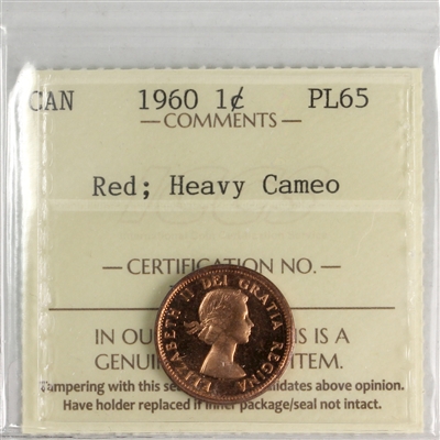 1960 Canada 1-cent ICCS Certified PL-65 Red; Heavy Cameo