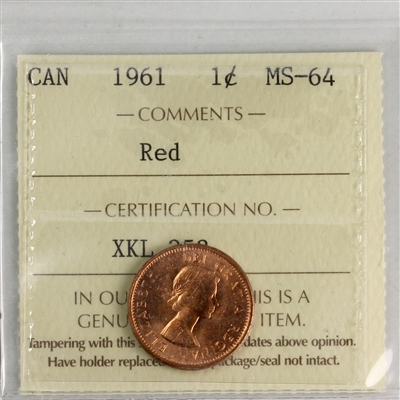 1961 Canada 1-cent ICCS Certified MS-64 Red