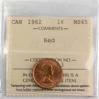 1962 Canada 1-cent ICCS Certified MS-65 Red