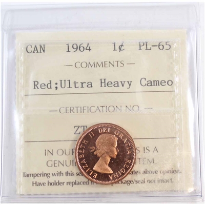 1964 Canada 1-cent ICCS Certified PL-65 Red; Ultra Heavy Cameo