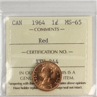 1964 Canada 1-cent ICCS Certified MS-65 Red