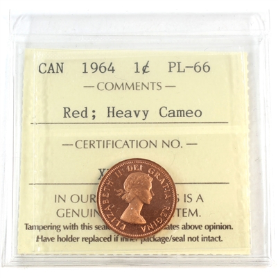 1964 Canada 1-cent ICCS Certified PL-66 Red; Heavy Cameo