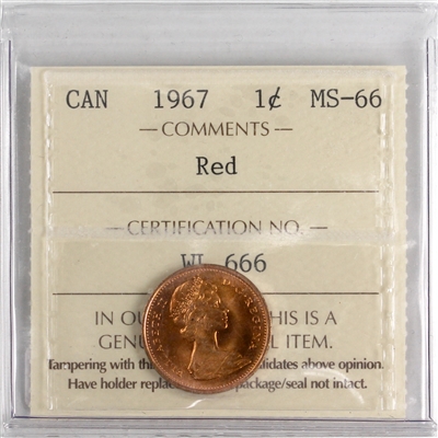 1967 Canada 1-cent ICCS Certified MS-66 Red