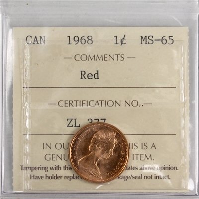1968 Canada 1-cent ICCS Certified MS-65 Red