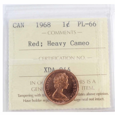 1968 Canada 1-cent ICCS Certified PL-66 Red; Heavy Cameo